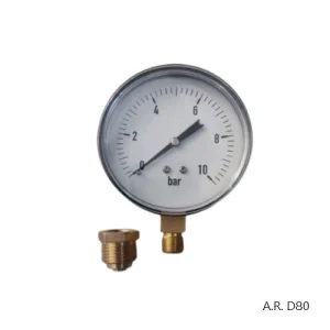 Manometru 10 bar A.R. D80 cu racord 1/2 inch si clasa de precizie 2.5